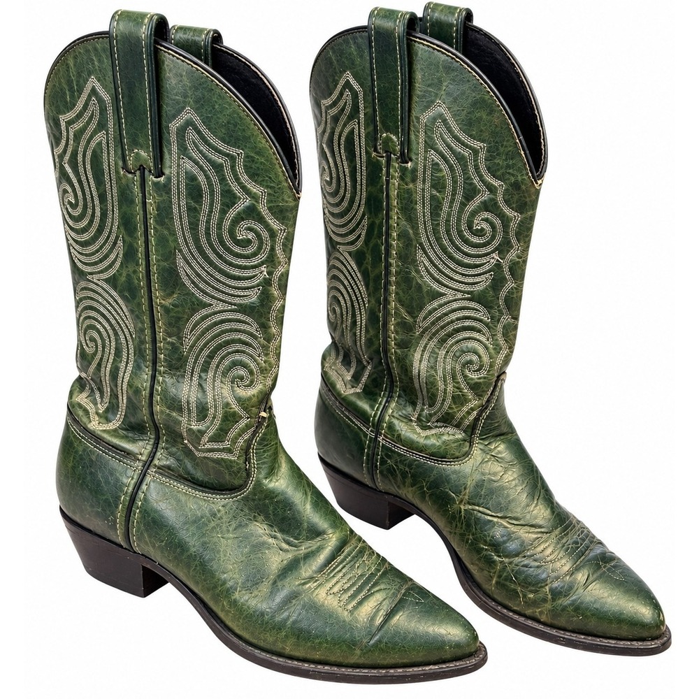 Capezio Womens Size 10 Green Western Cowboy Boots Embroidered Distressed Cowgirl